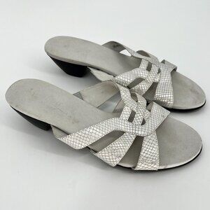 Munro Womens Snakeskin Strappy Slip‎ On Sandals Size 9.5W Silver Leather Comfort